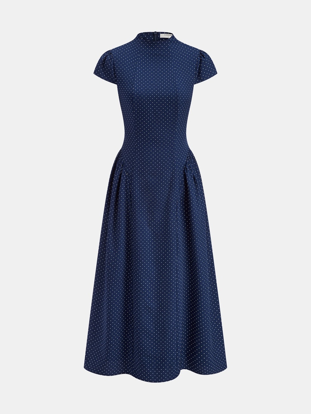 COMMENSE Polka Dot Stand Collar Flare Dress